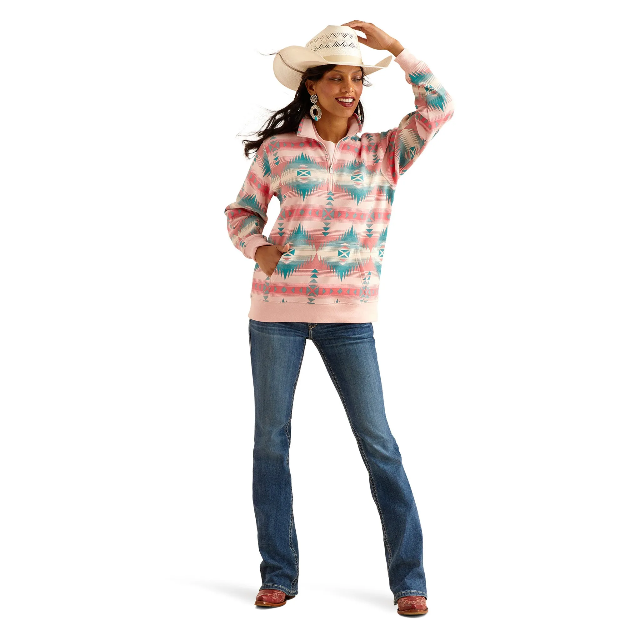 Ariat Pink/Turquoise Aztec 1/4 Zip