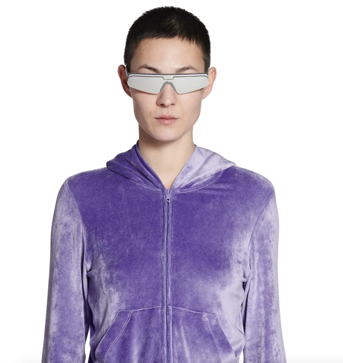 BALENCIAGA  |Women's Bb Paris Strass Zip-up Hoodie Fitted in Lilac