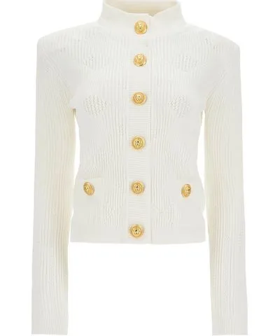 Balmain high-neck cardigan with embossed buttons