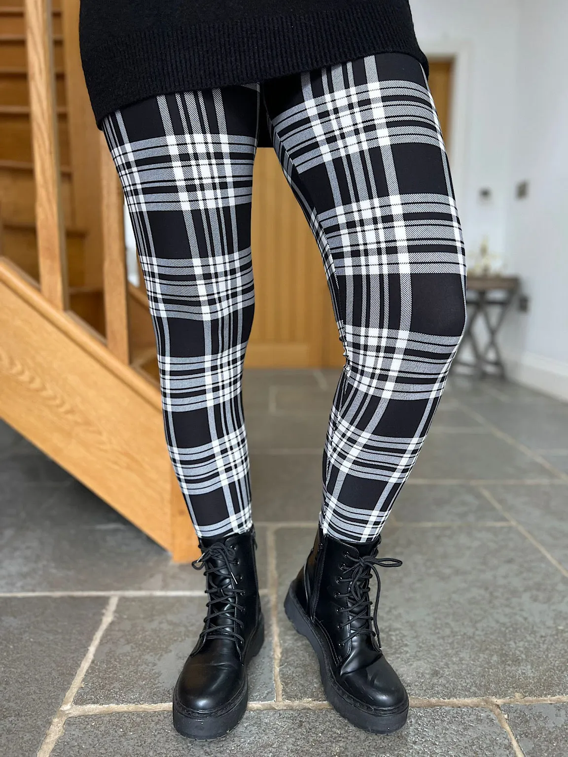 Black Checked Print Leggings