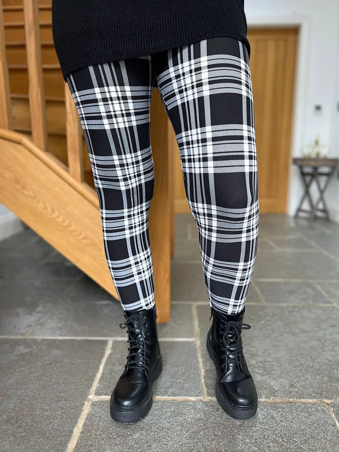 Black Checked Print Leggings