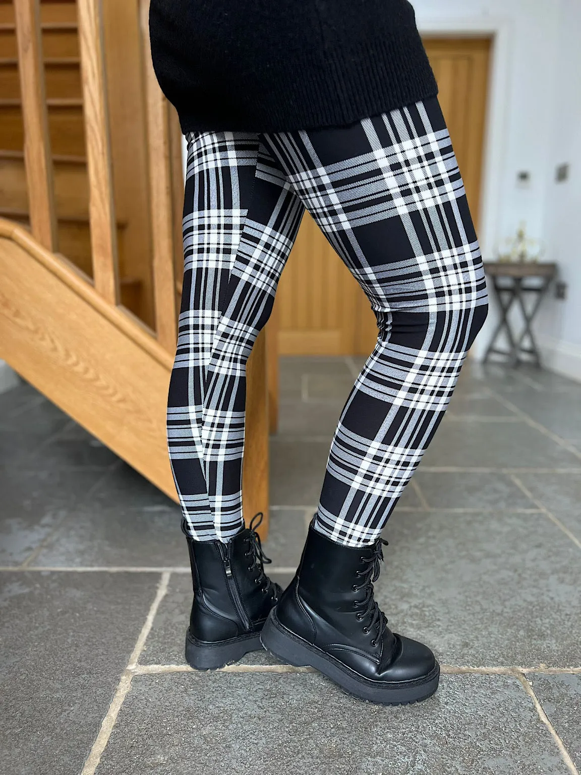 Black Checked Print Leggings