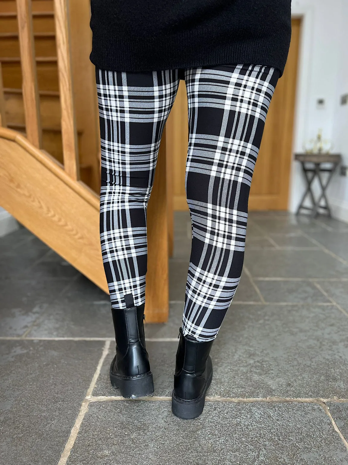 Black Checked Print Leggings