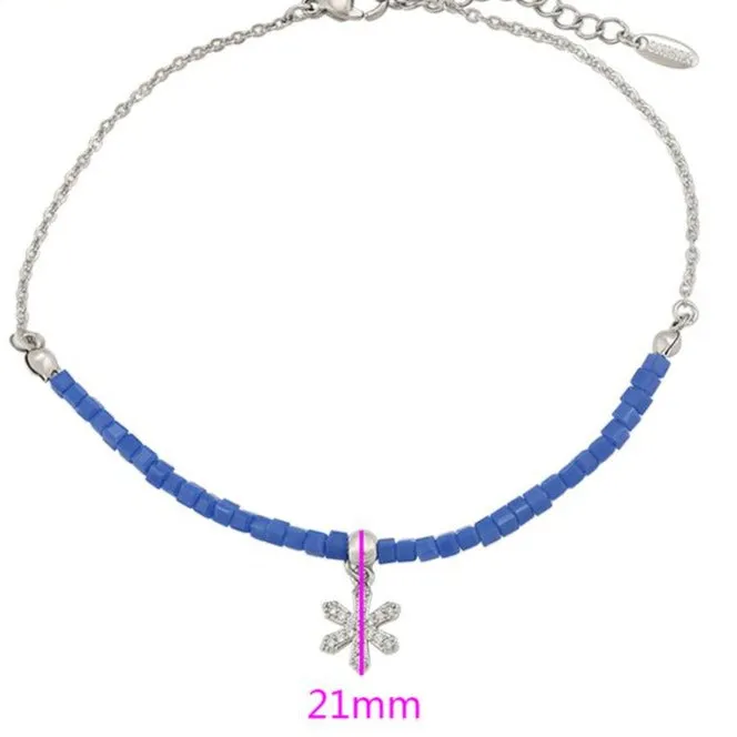 Blue Beads Anklet with Snow Flake Charm