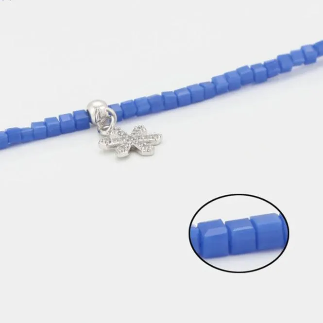 Blue Beads Anklet with Snow Flake Charm