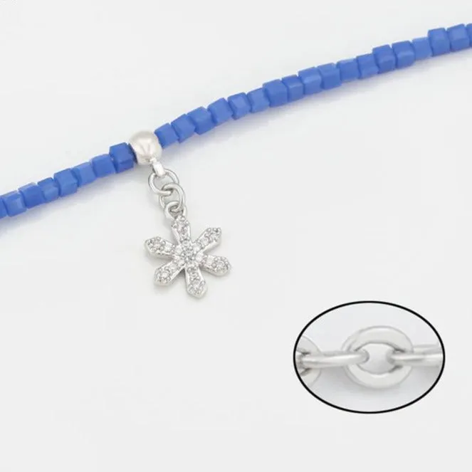 Blue Beads Anklet with Snow Flake Charm