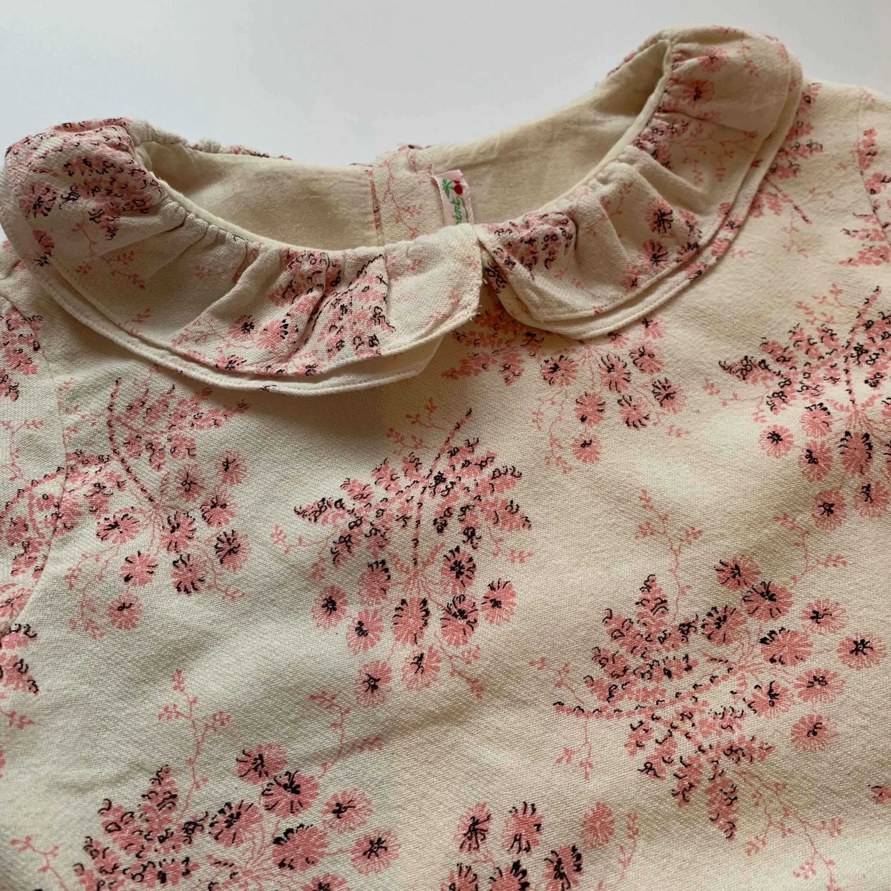 Bonpoint Cream And Pink Floral Wool Mix Dress With Collar: 12 Years