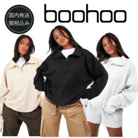 boohoo  |Unisex Street Style Long Sleeves Plain Oversized Logo