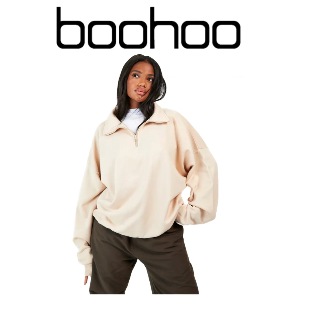 boohoo  |Unisex Street Style Long Sleeves Plain Oversized Logo