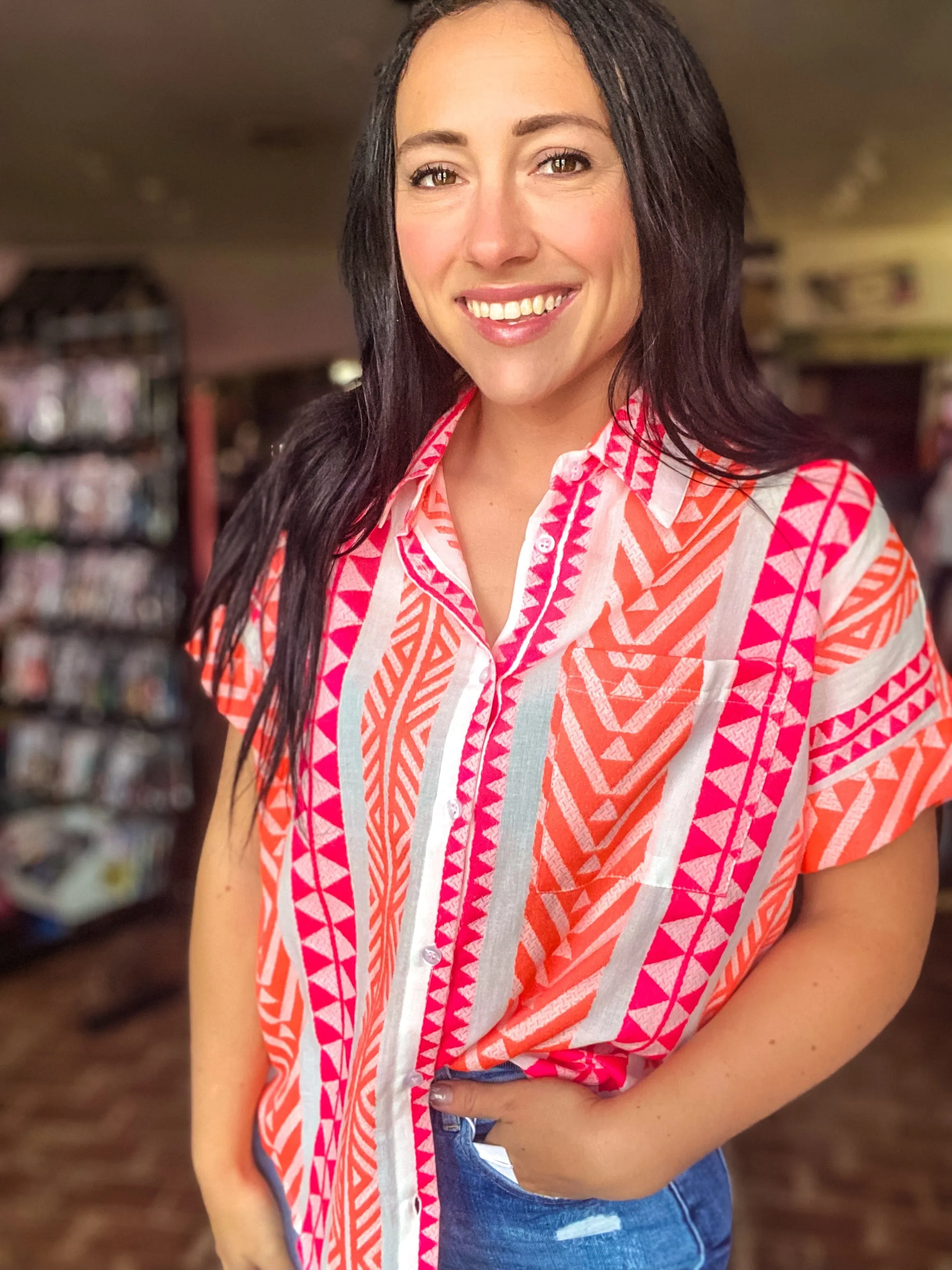 Bright Aztec Button Down-Citrus