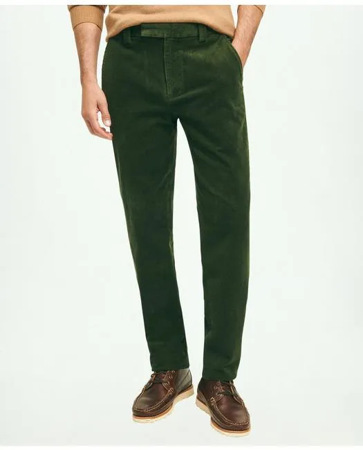 Brooks Brothers Men's Regular Fit Cotton Wide-Wale Corduroy Pants Dark Green