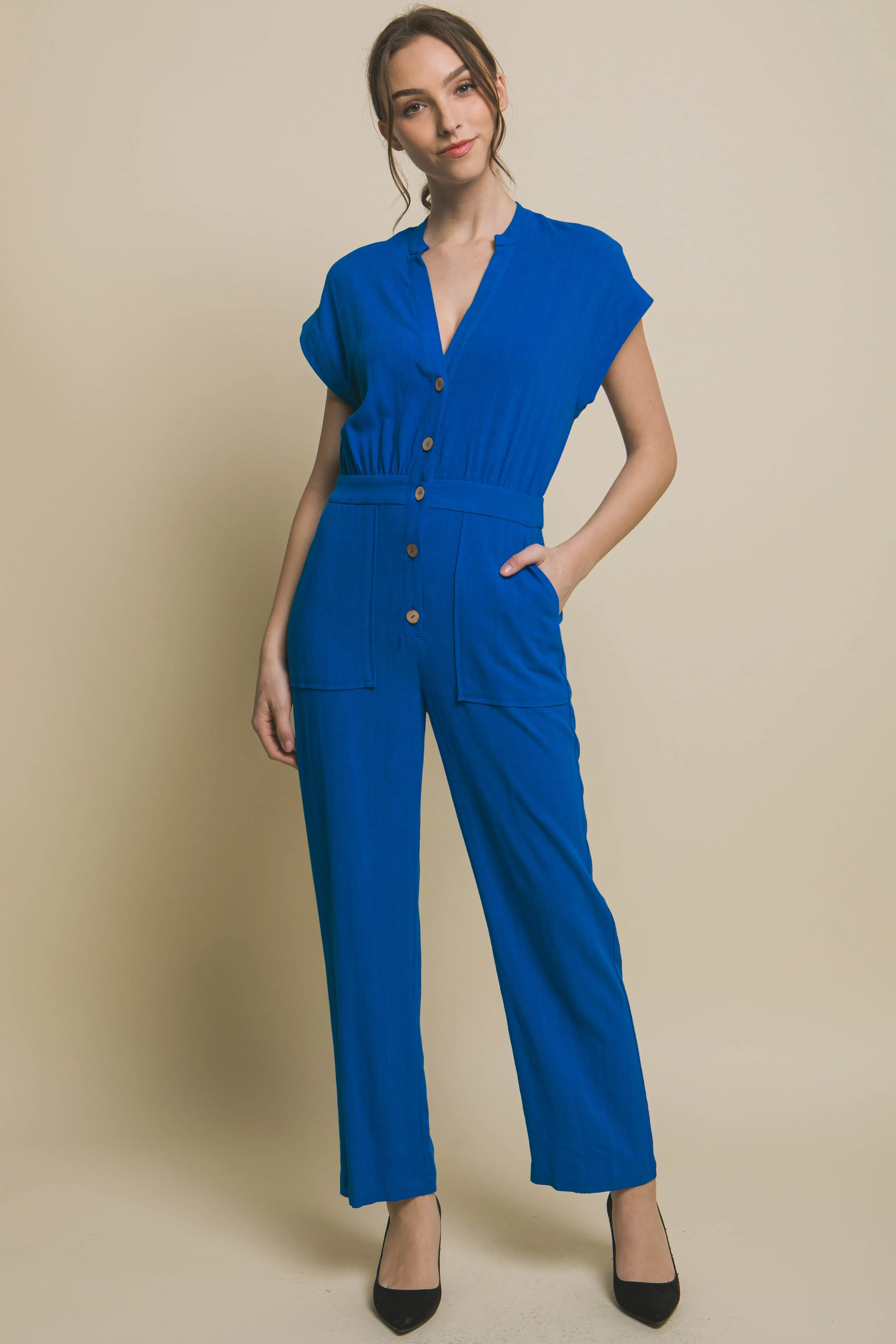 Button Down Jumpsuit - 3 Colors