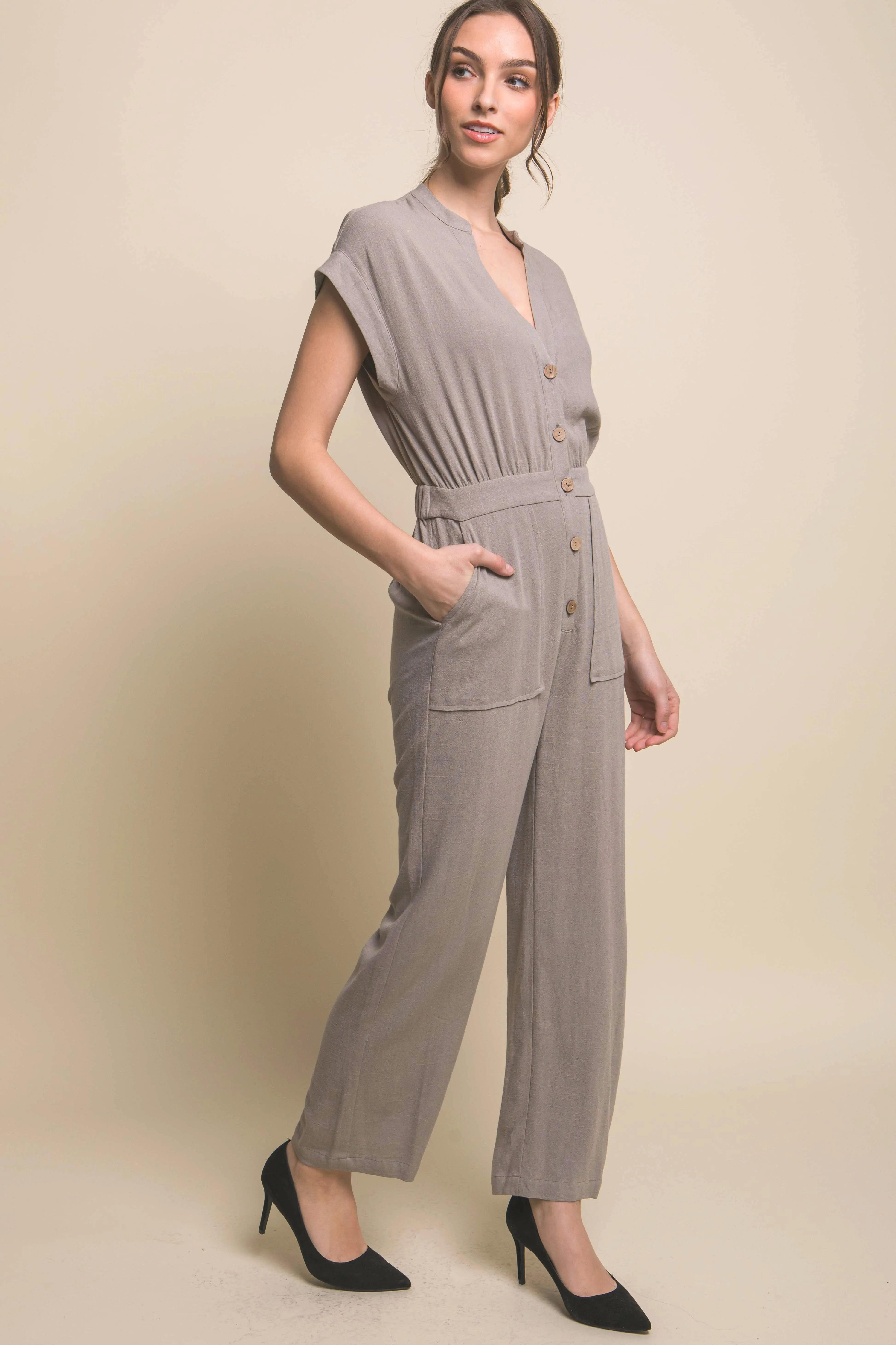 Button Down Jumpsuit - 3 Colors