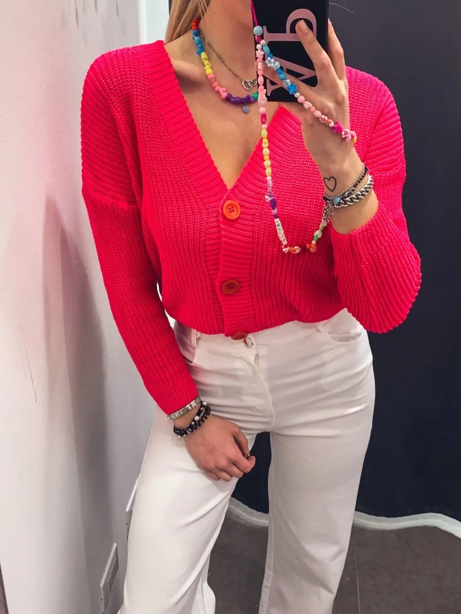 Cardigan fucsia in maglia