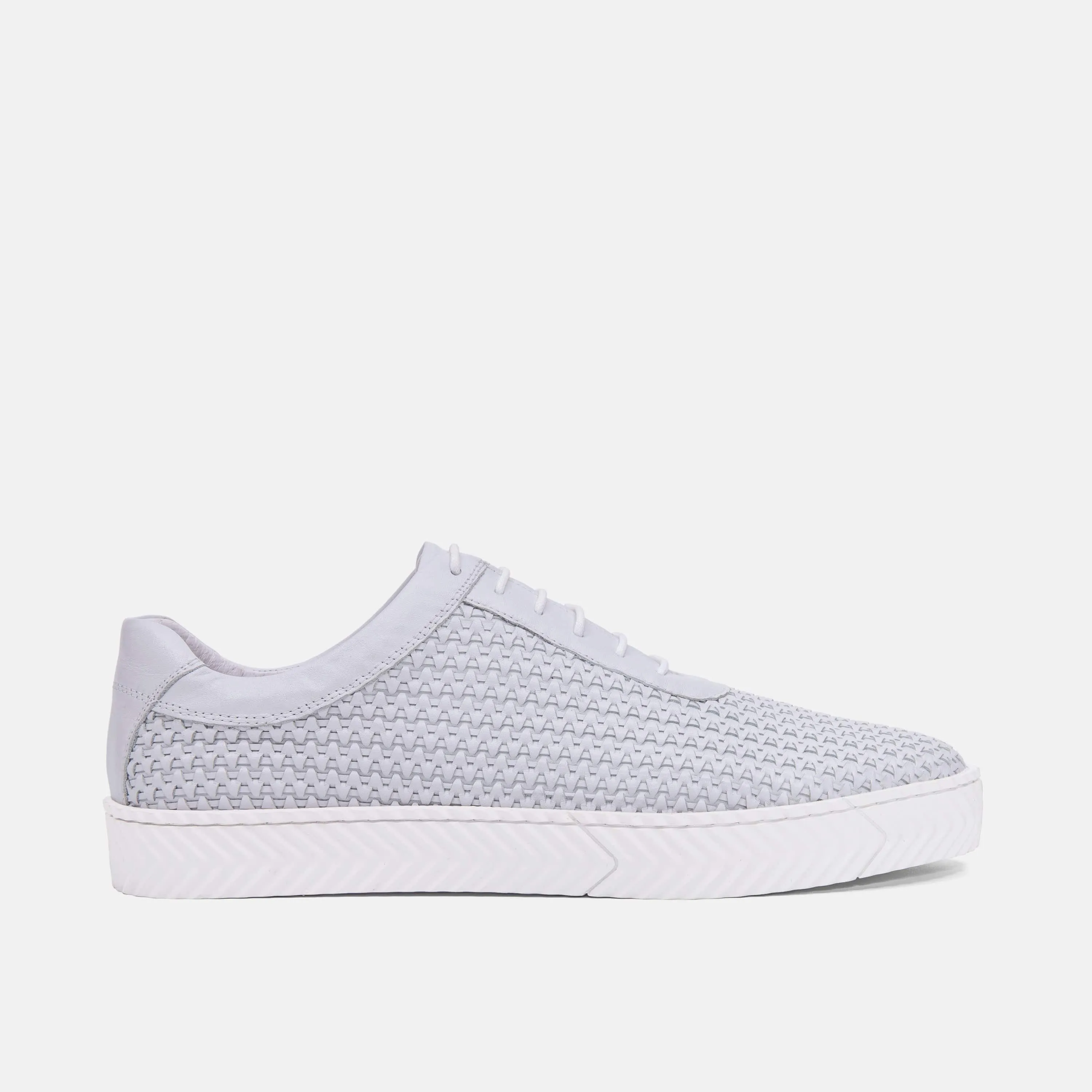 Cody White Woven Leather Lace up Sneakers