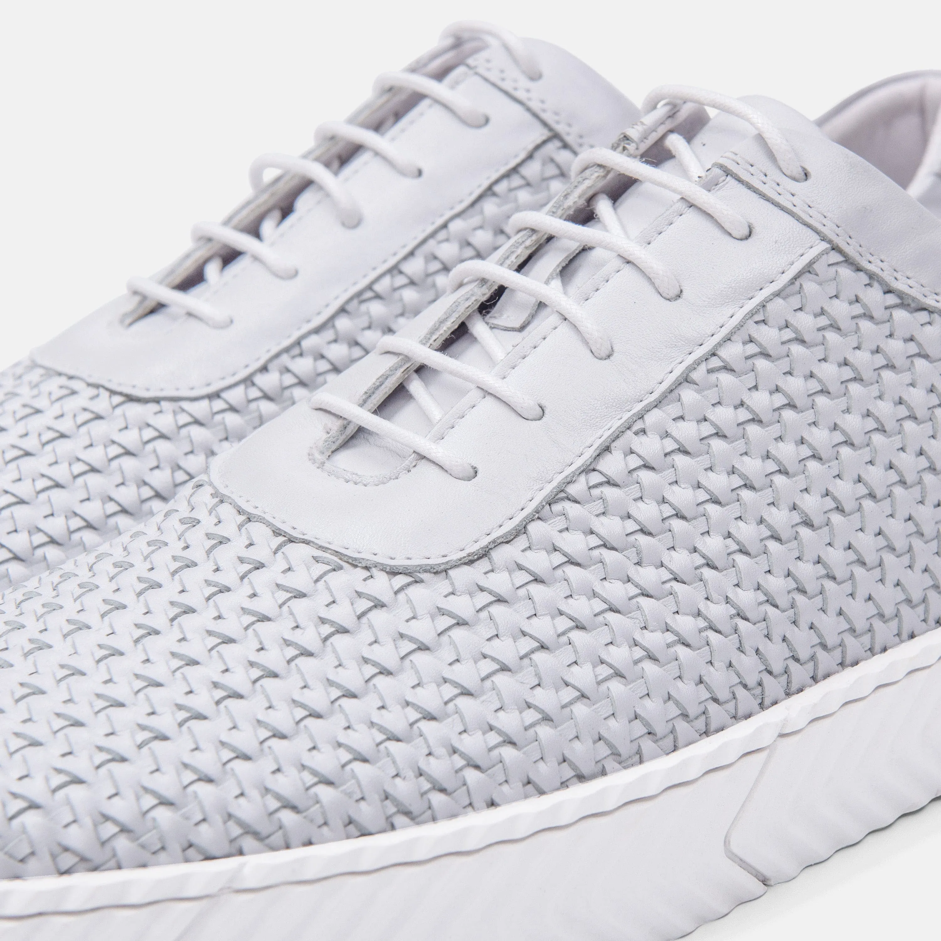 Cody White Woven Leather Lace up Sneakers