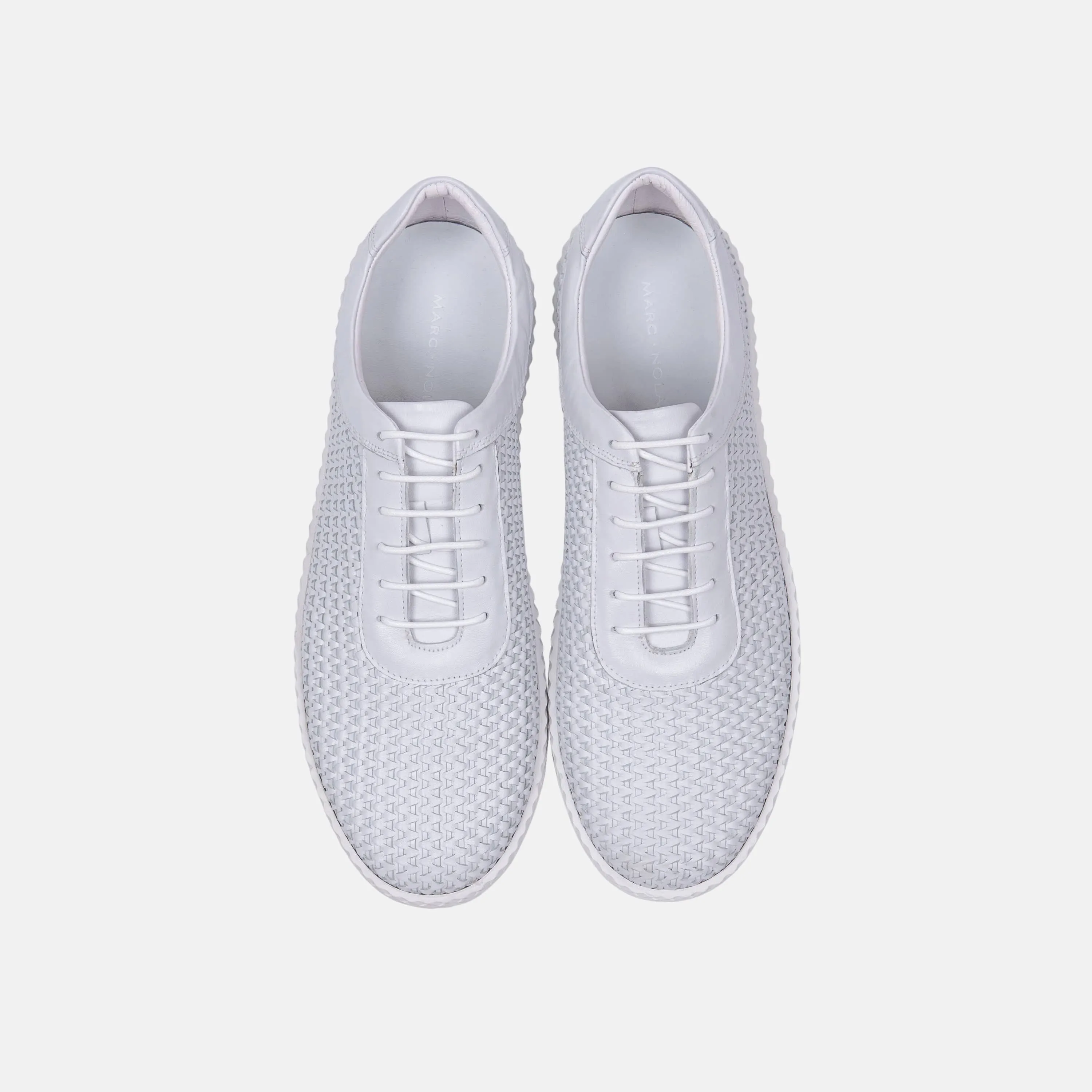 Cody White Woven Leather Lace up Sneakers