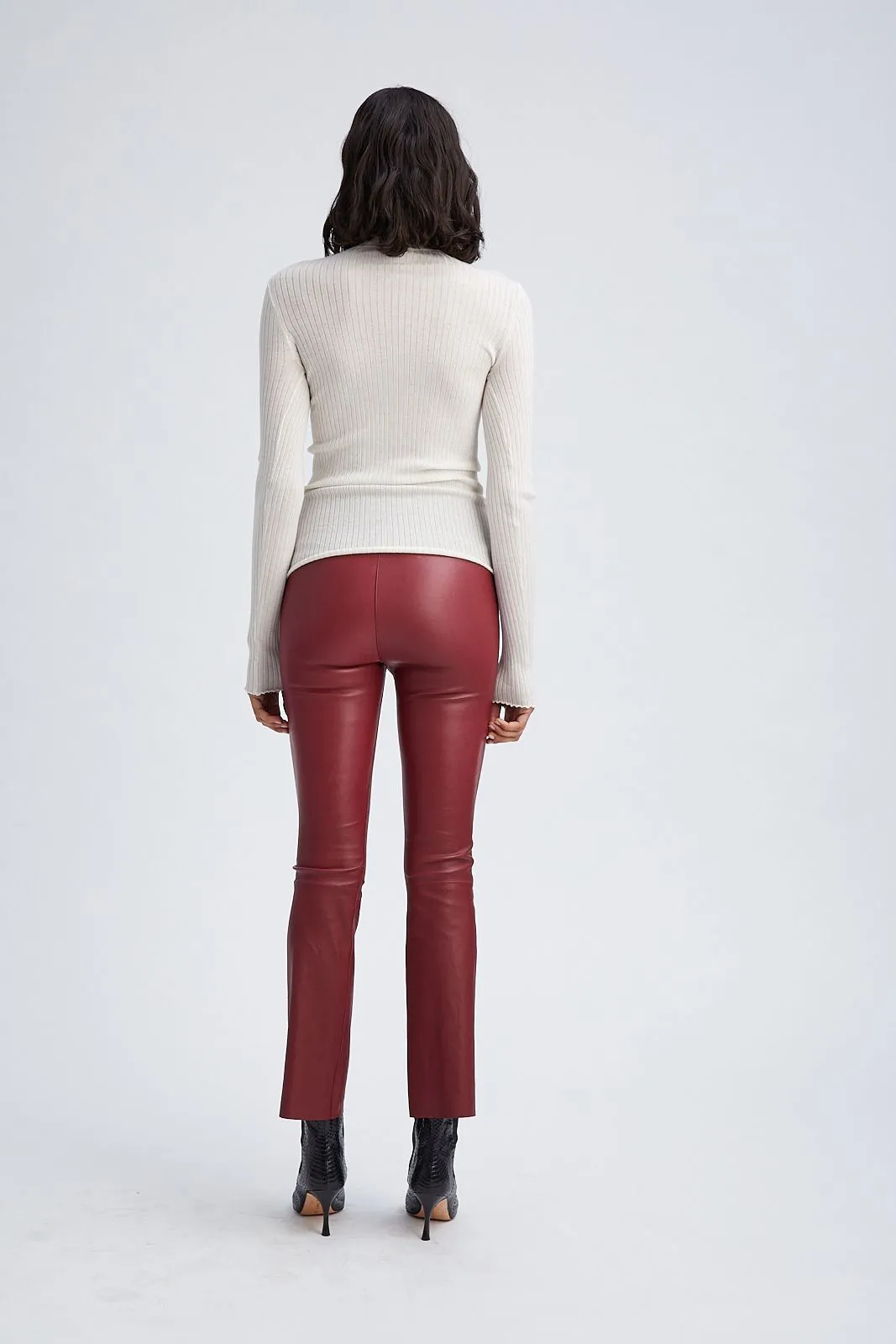 Crimson Leather Ankle Flare Leggings