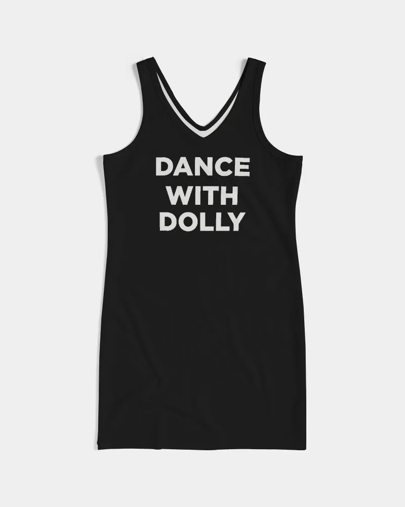 DANCE WITH DOLLY WITH GOLD BALLERINAS Women's Rib Knit V Neck Mini Dress