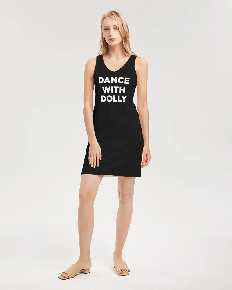 DANCE WITH DOLLY WITH GOLD BALLERINAS Women's Rib Knit V Neck Mini Dress