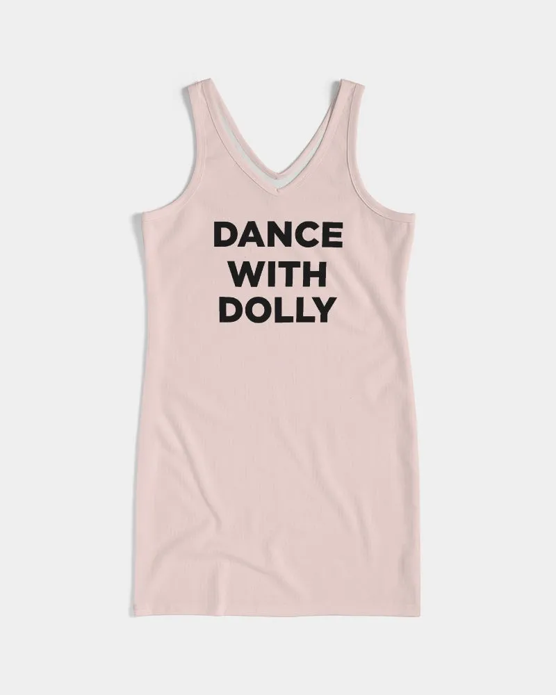 DANCE WITH DOLLY WITH PINK BALLERINAS Women's Rib Knit V Neck Mini Dress