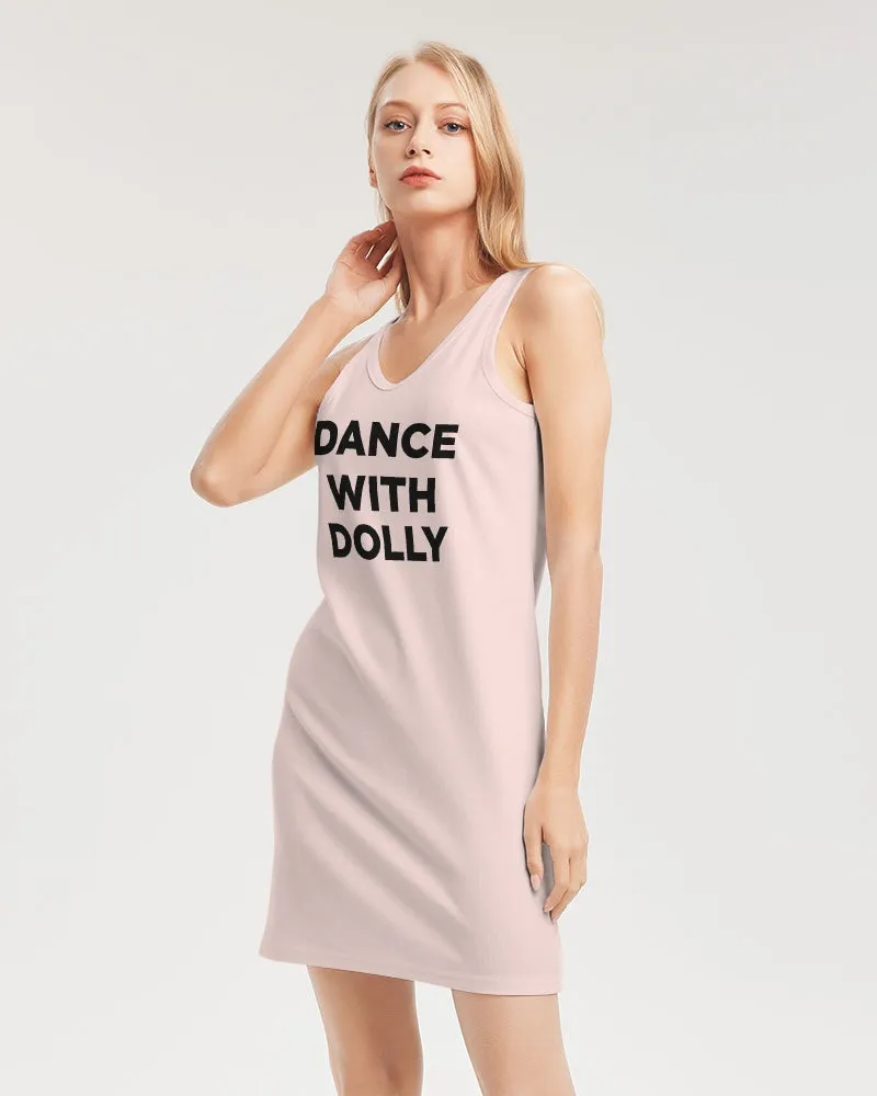 DANCE WITH DOLLY WITH PINK BALLERINAS Women's Rib Knit V Neck Mini Dress