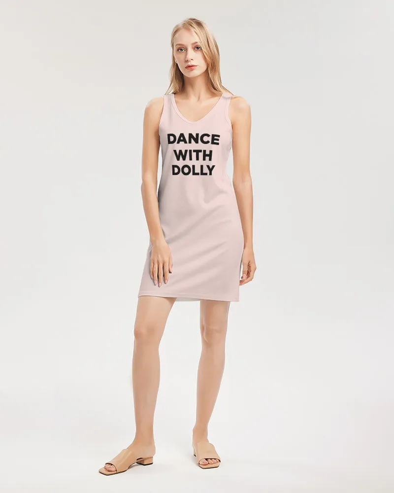 DANCE WITH DOLLY WITH PINK BALLERINAS Women's Rib Knit V Neck Mini Dress