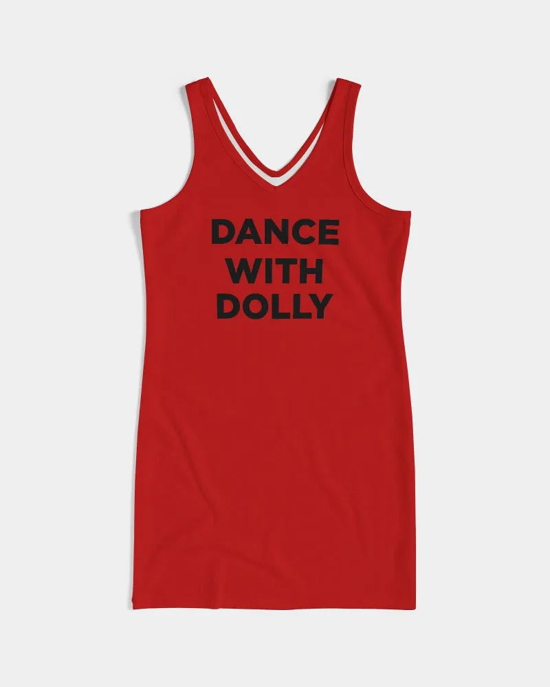 DANCE WITH DOLLY WITH RED BALLERINAS Women's Rib Knit V Neck Mini Dress