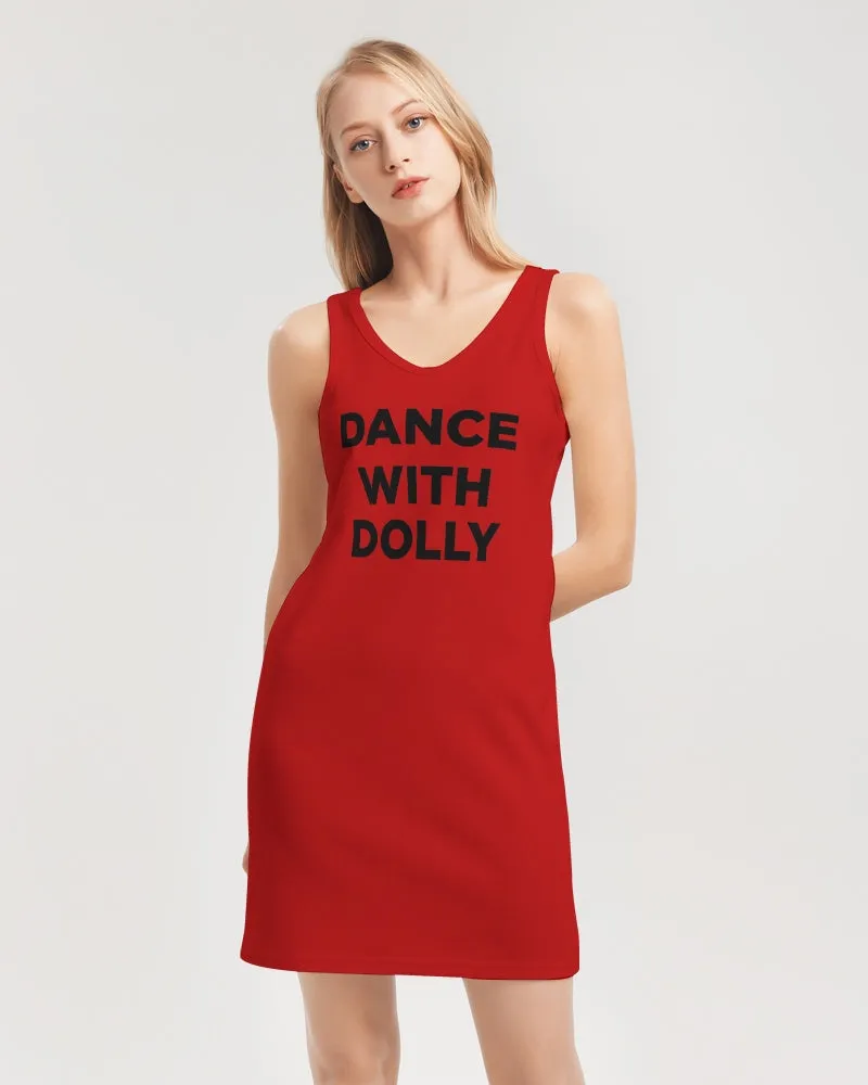 DANCE WITH DOLLY WITH RED BALLERINAS Women's Rib Knit V Neck Mini Dress