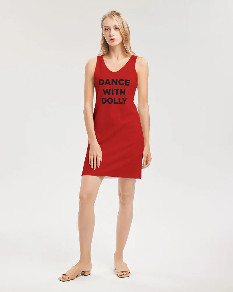 DANCE WITH DOLLY WITH RED BALLERINAS Women's Rib Knit V Neck Mini Dress