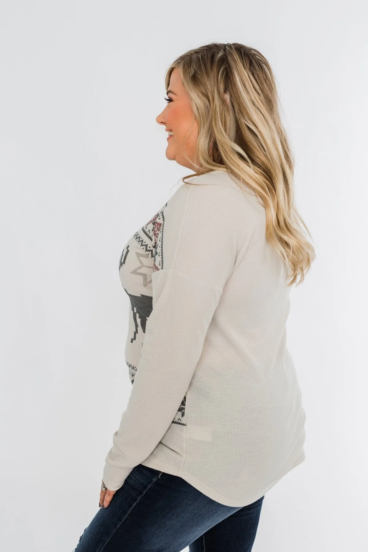 Dashing Through The Snow Thermal Top- Beige