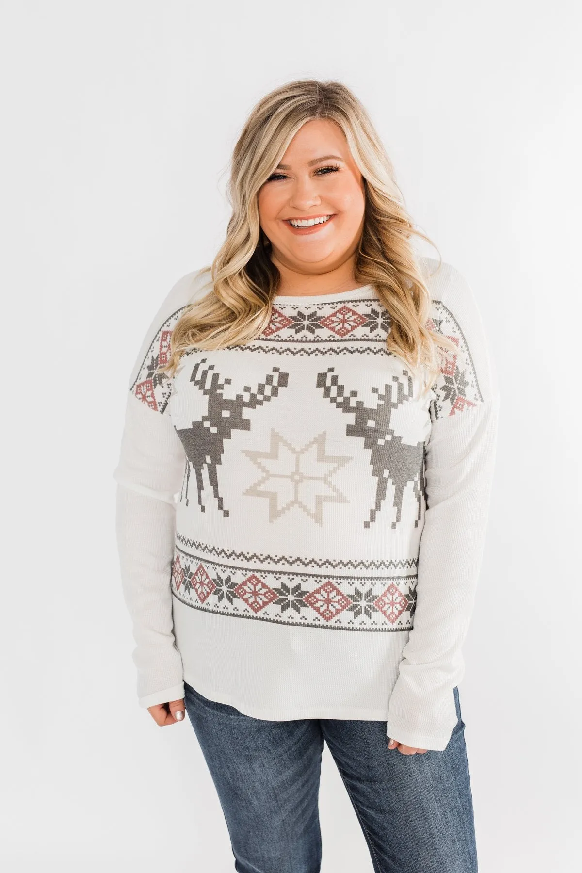 Dashing Through The Snow Thermal Top- Ivory