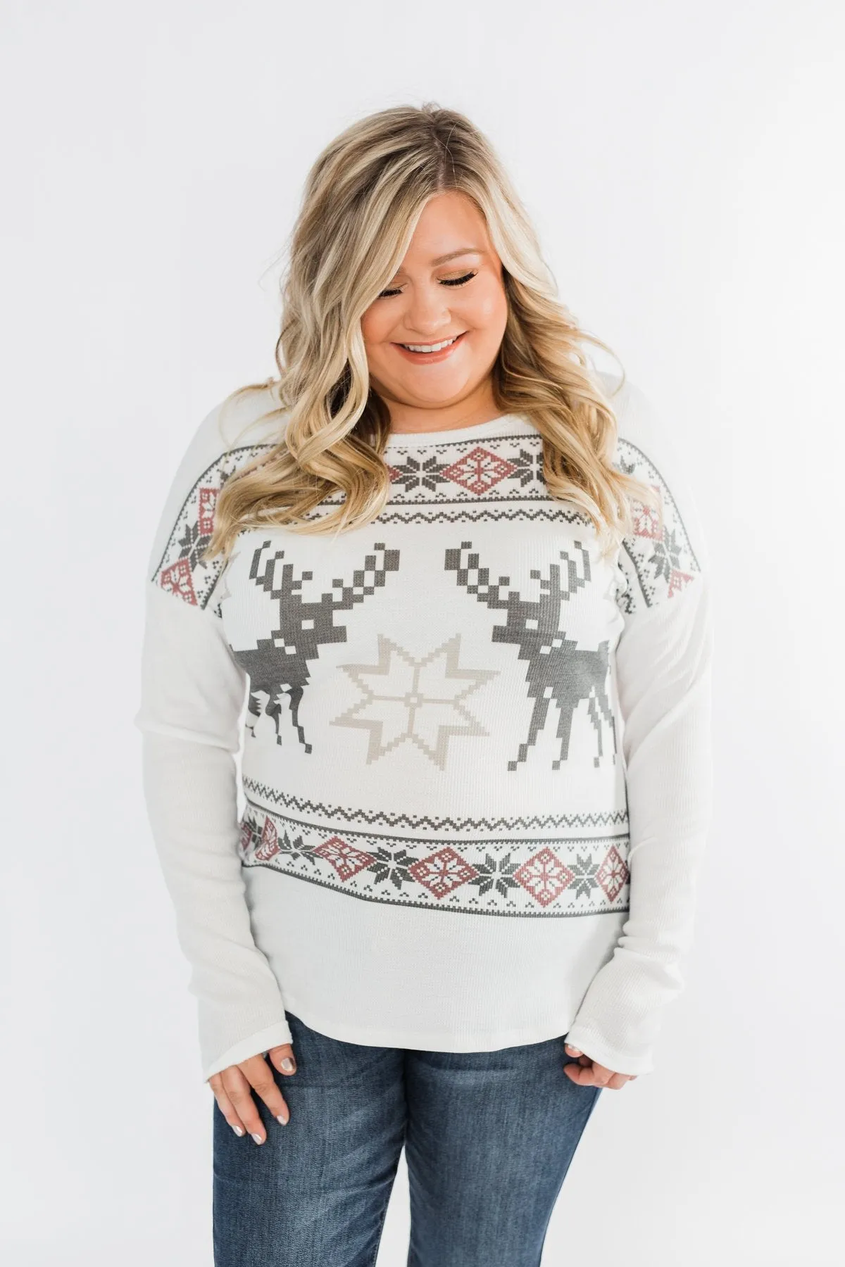 Dashing Through The Snow Thermal Top- Ivory