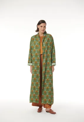 Flower and Leaf Printed Maxi Open Abaya