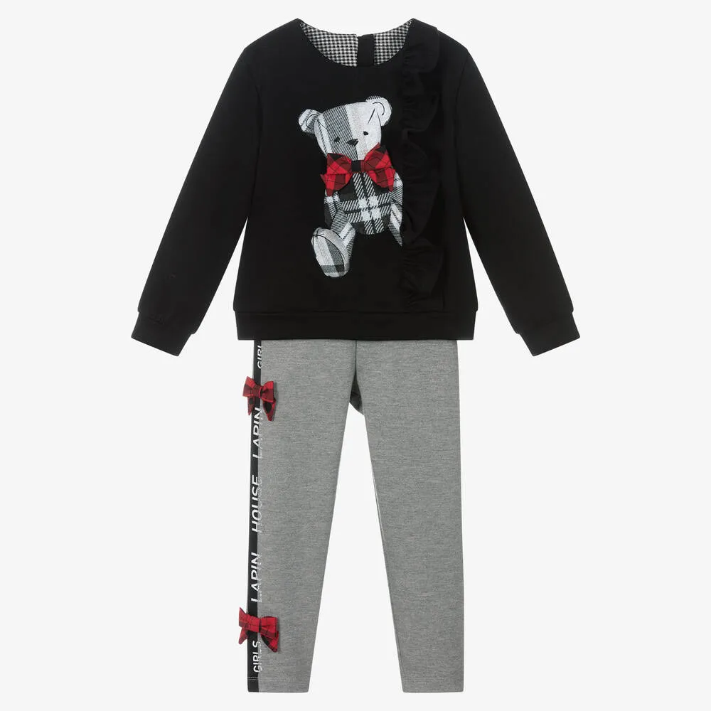 Girls Black Teddy Leggings Set