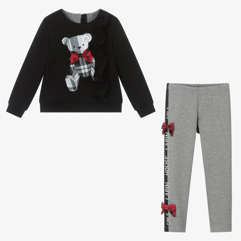 Girls Black Teddy Leggings Set