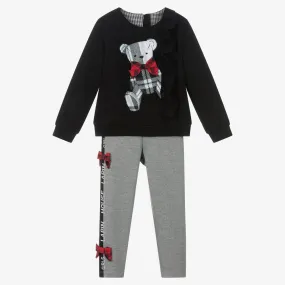 Girls Black Teddy Leggings Set