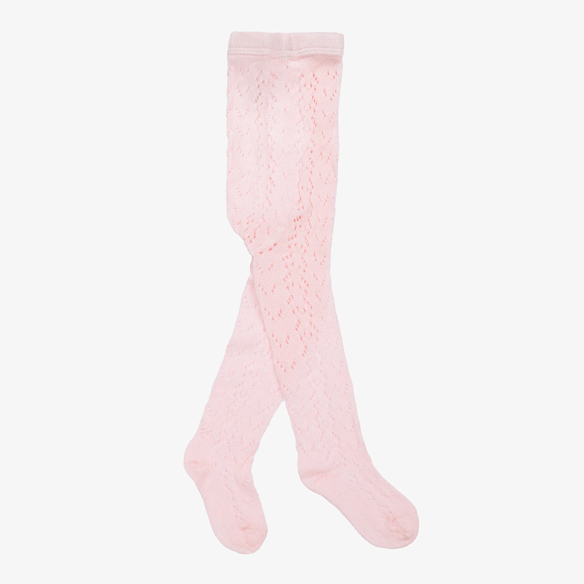 Girls Pale Pink Cotton Lace Tights