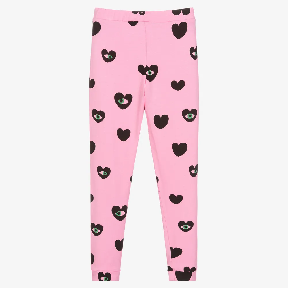 Girls Pink Heart Leggings