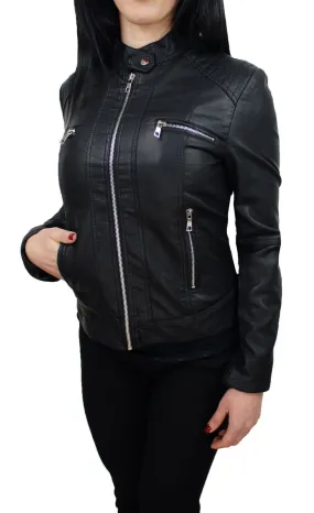 Giubbotto donna Diamond eco pelle nero slim giubbino giacca bomber moto