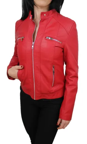 Giubbotto donna Diamond ecopelle rosso slim giubbino giacca bomber moto