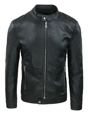 Giubbotto giacca uomo slim fit Ecopelle Nero casual giubbino chiodo bomber moto