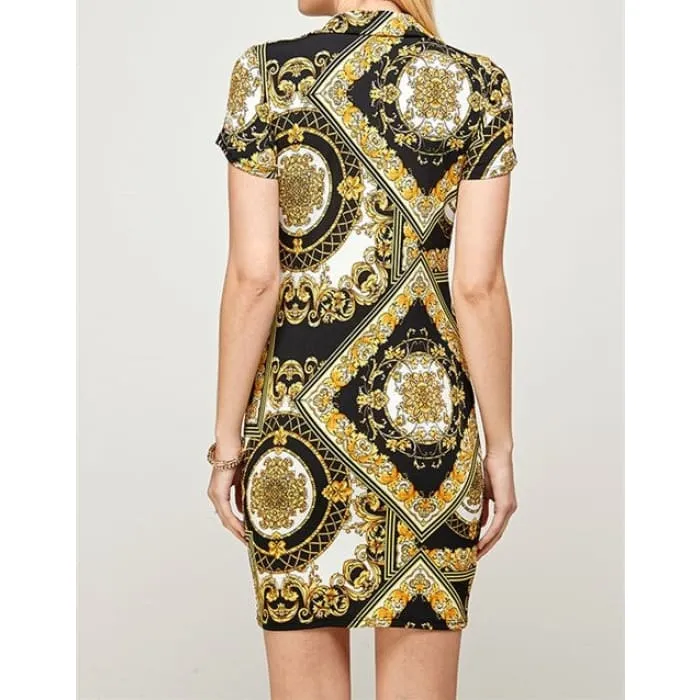 Gold & Black Paisley Shirtdress