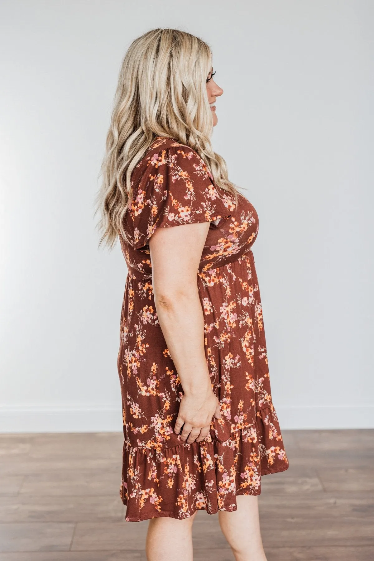 Having Fun Floral Print Dress- Rust