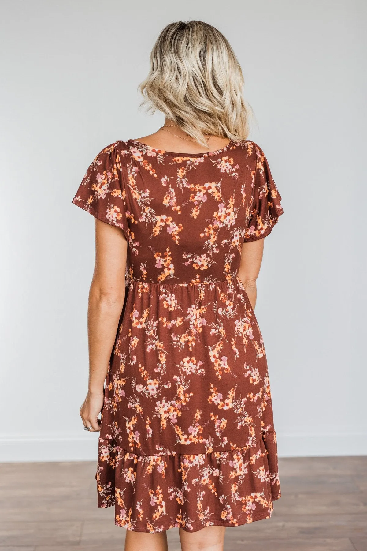 Having Fun Floral Print Dress- Rust