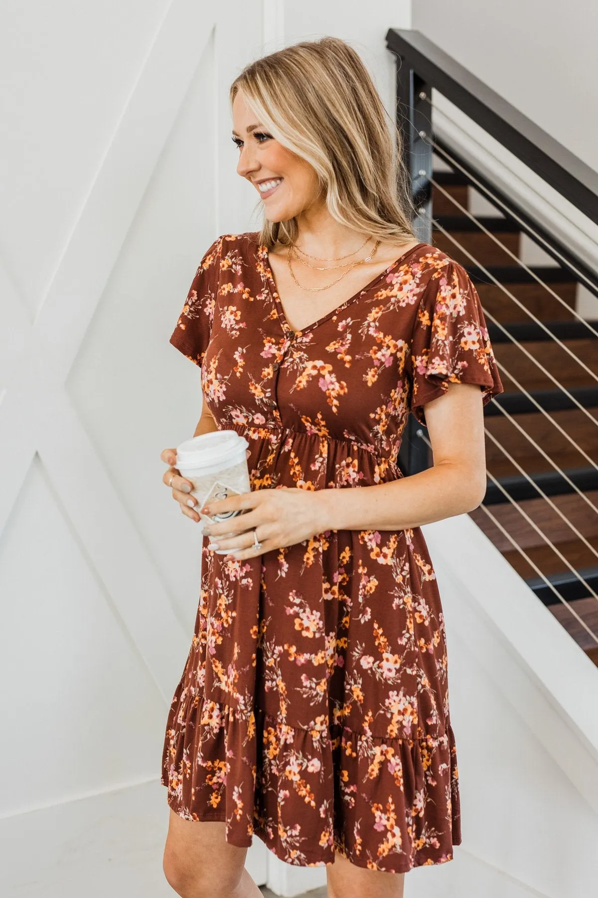 Having Fun Floral Print Dress- Rust