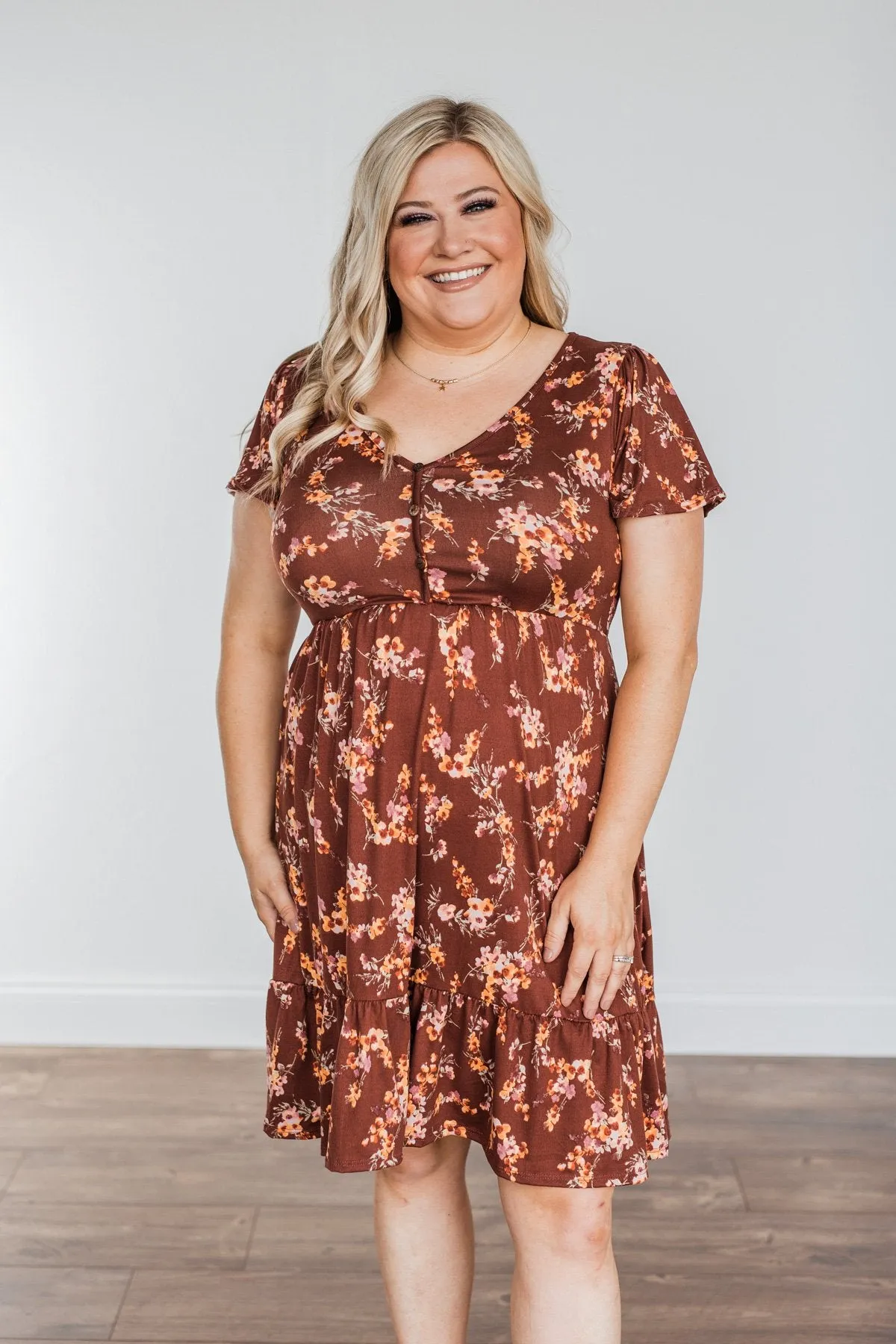 Having Fun Floral Print Dress- Rust