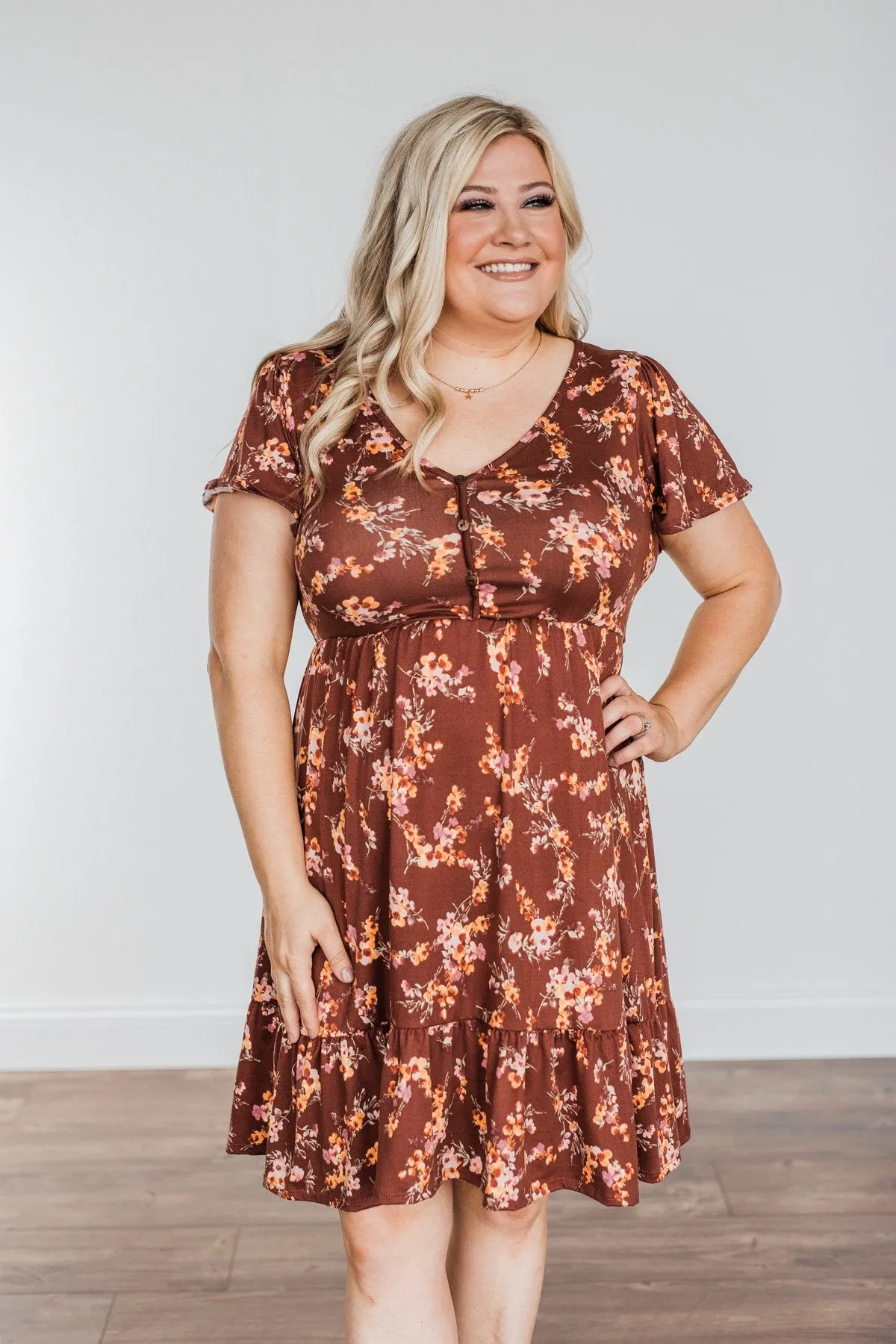 Having Fun Floral Print Dress- Rust