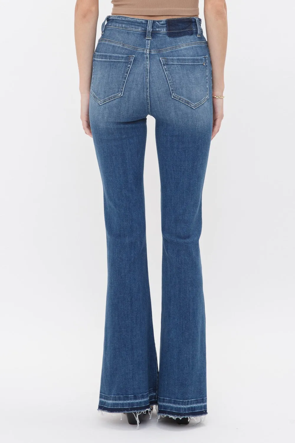 High Rise Flare Jeans w/ Side Slit