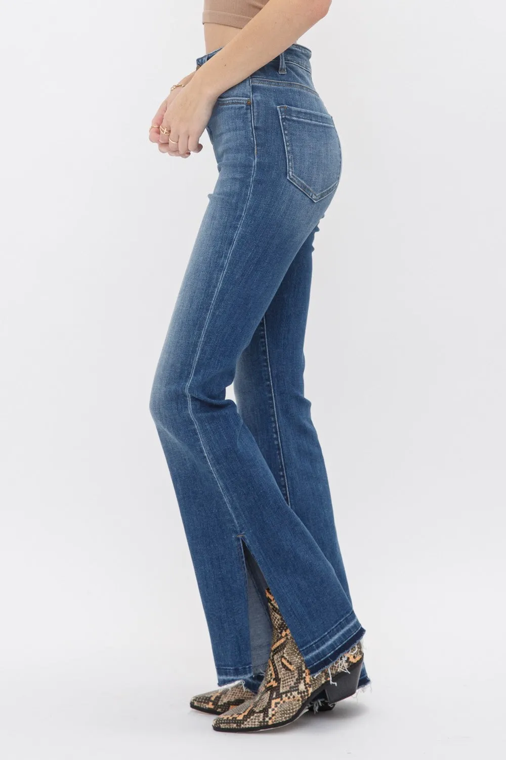 High Rise Flare Jeans w/ Side Slit